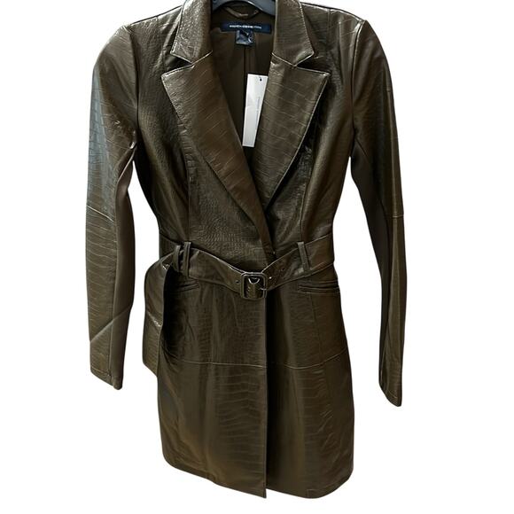 NWT $178 FRENCH CONNECTION Clancy trench coat dress faux leather mini US… - Picture 5 of 12